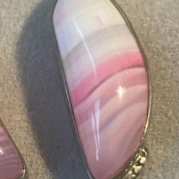 Swirls of Pink & Gray Agate with Rose Quartz Sterling Silver Statement Earrings - Picture 3 of 6